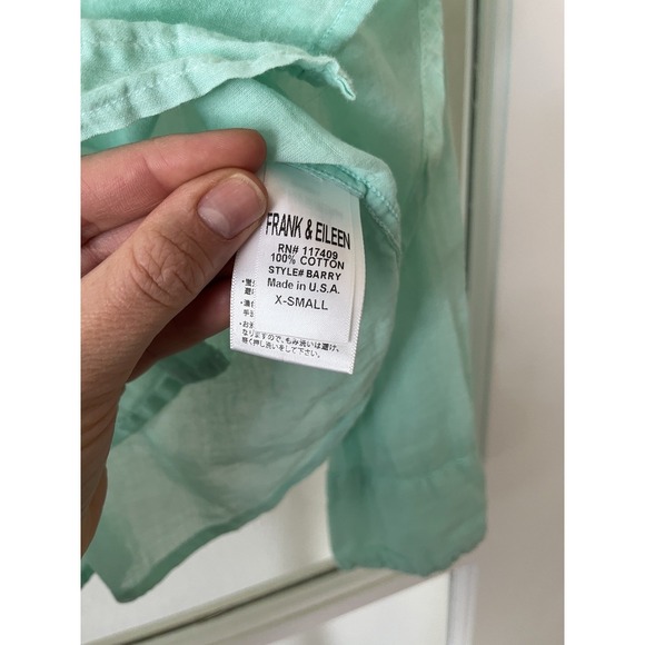 Frank & Eileen Barry Light green aqua Button-Up Shirt 100% Cotton Size X Small - Picture 4 of 5